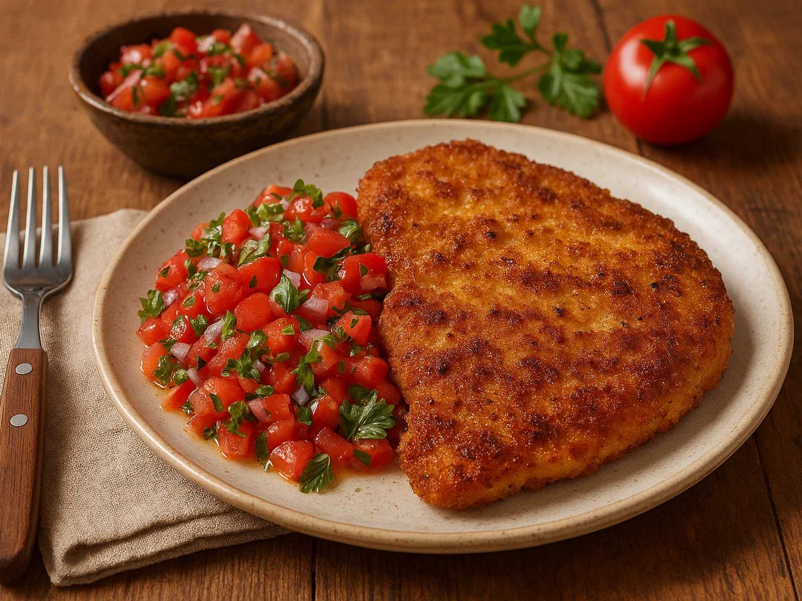 Pikantes Hühnchenschnitzel mit frischer Tomatensalsa