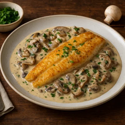 Fisch und Fungi – Gebratener Fisch mit cremiger Pilz-Kräuter-Sauce