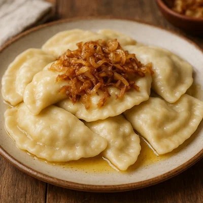 Varenyky mit Kartoffel-Käse-Füllung und Röstzwiebeln