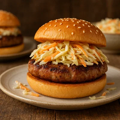 Schweinefleisch-Burger mit Coleslaw