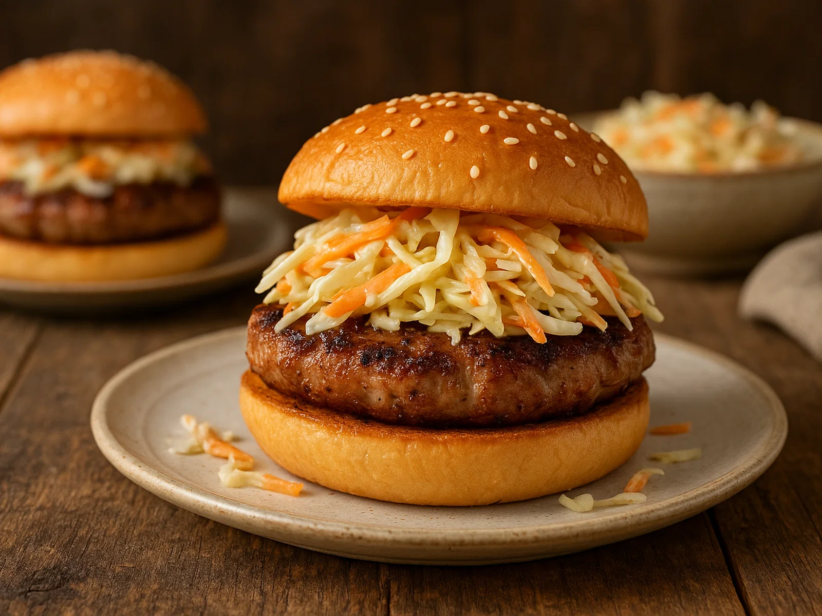 Schweinefleisch-Burger mit Coleslaw