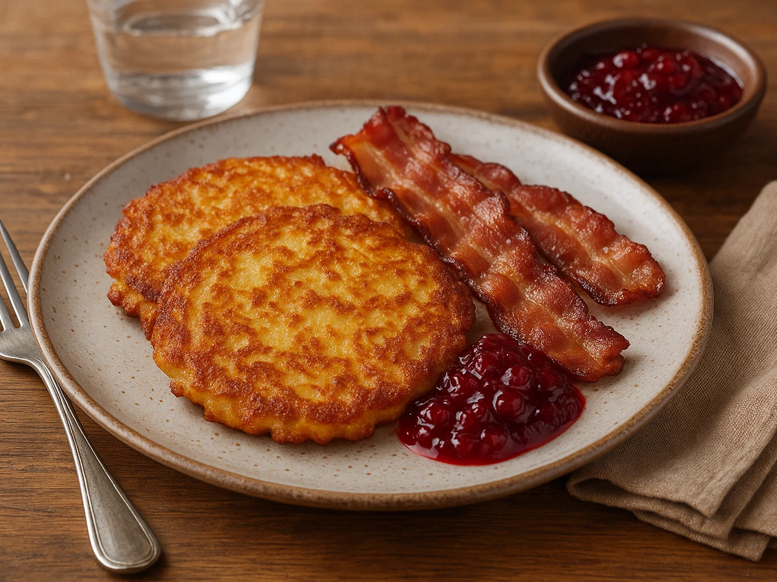 Raggmunk – Schwedische Kartoffelpuffer mit Preiselbeeren und Speck