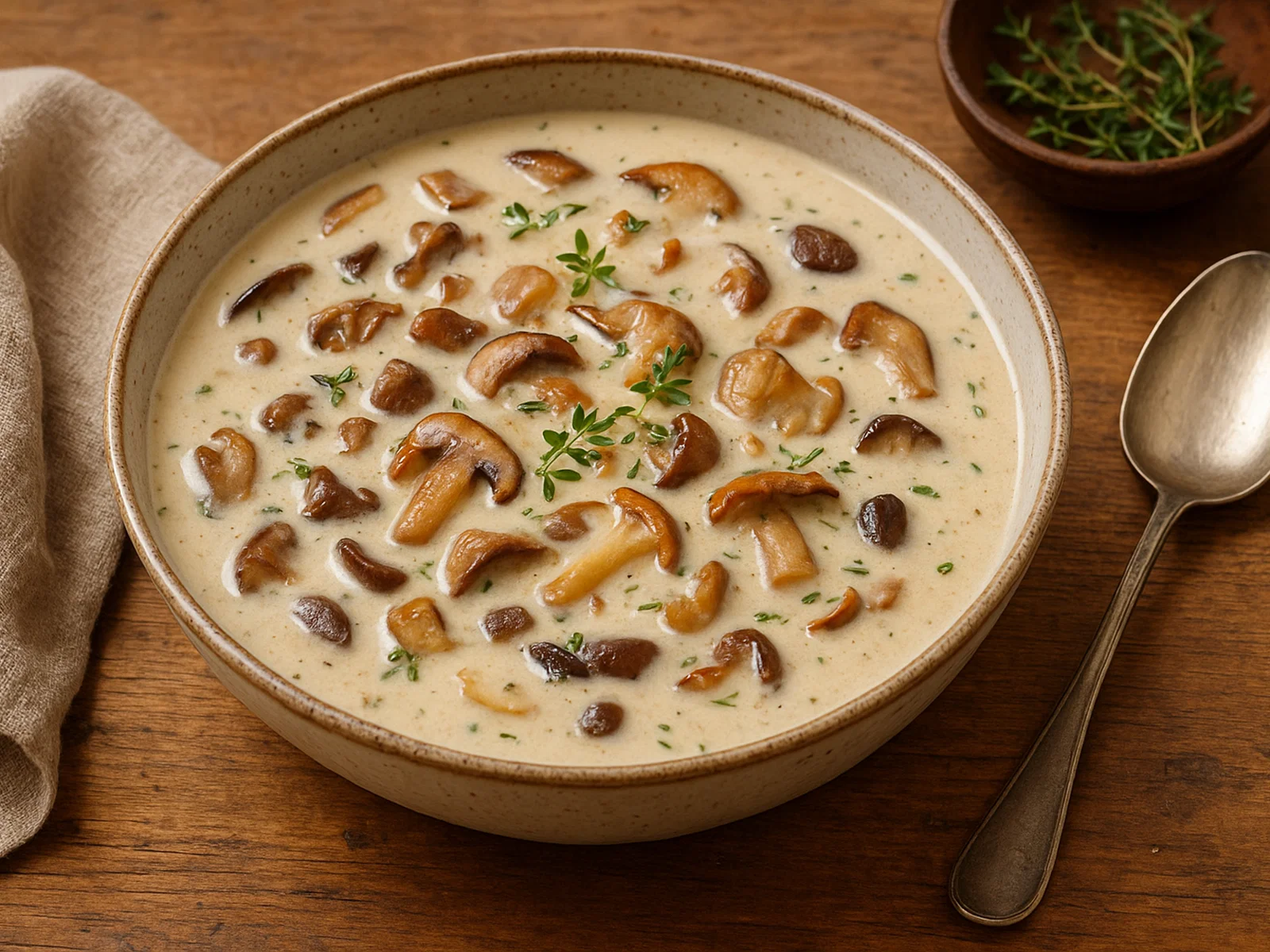 Pilzrahmsuppe mit Thymian