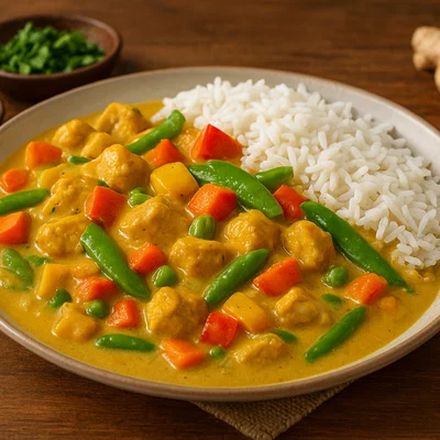 Fiafia – Hähnchen-Kokos-Curry mit Gemüse und Basmatireis