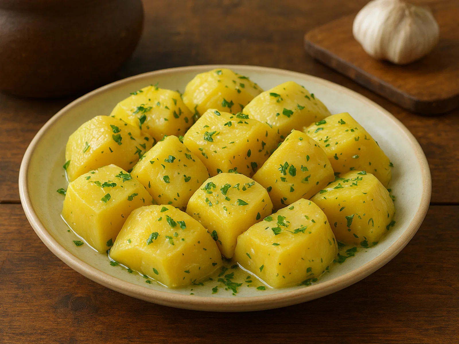 Gekochte Brotfrucht mit Kräutern
