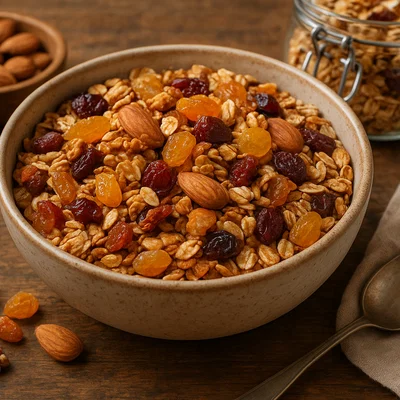 Müsli mit getrockneten Früchten und Nüssen