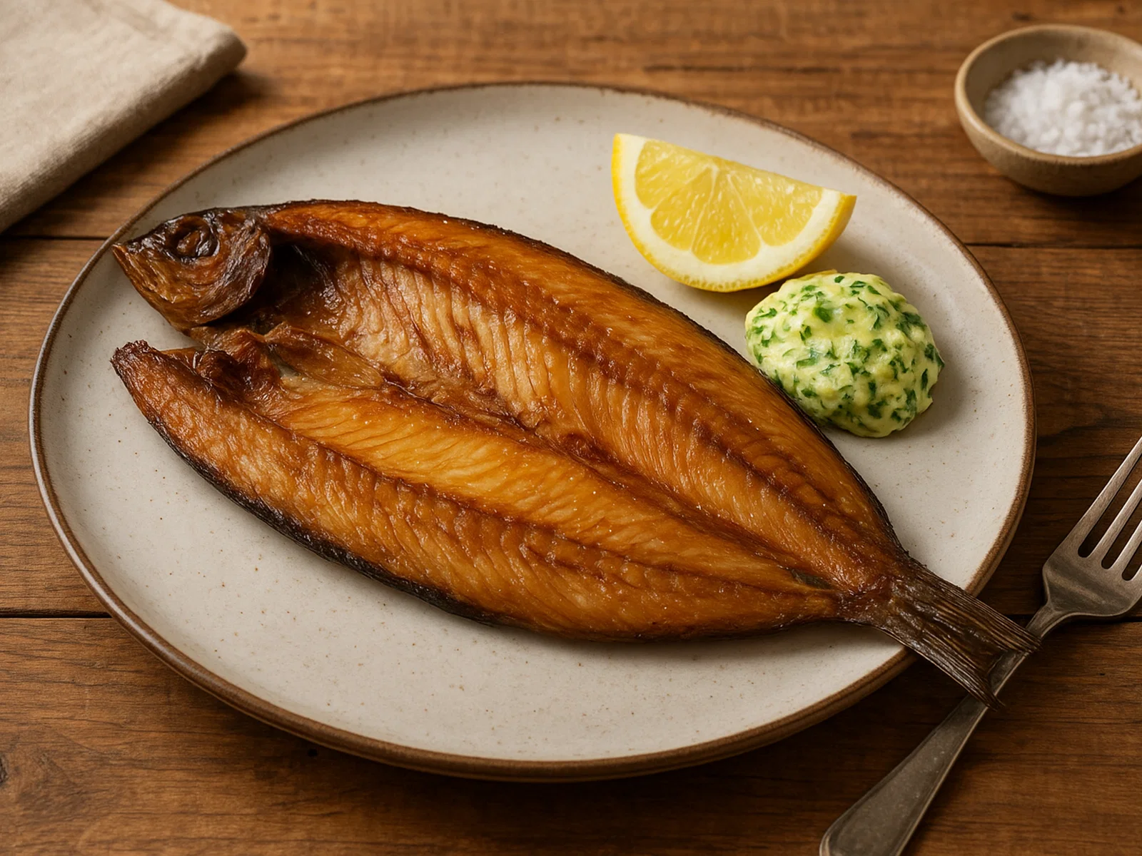 Geräucherter Kipper mit Kräuterbutter und Zitrone