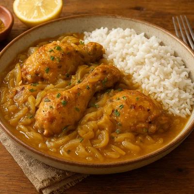 Senegalesisches Yassa Huhn mit Zwiebel-Zitronen-Sauce