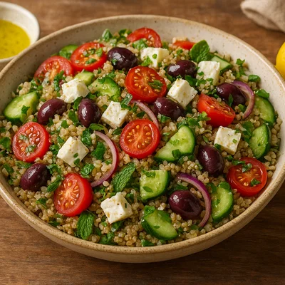 Mediterraner Quinoa-Salat mit Feta und Zitronen-Dressing