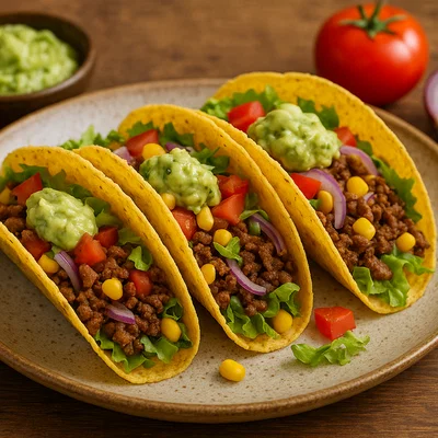 Knusprige Rindfleisch-Tacos mit Avocado und frischem Gemüse