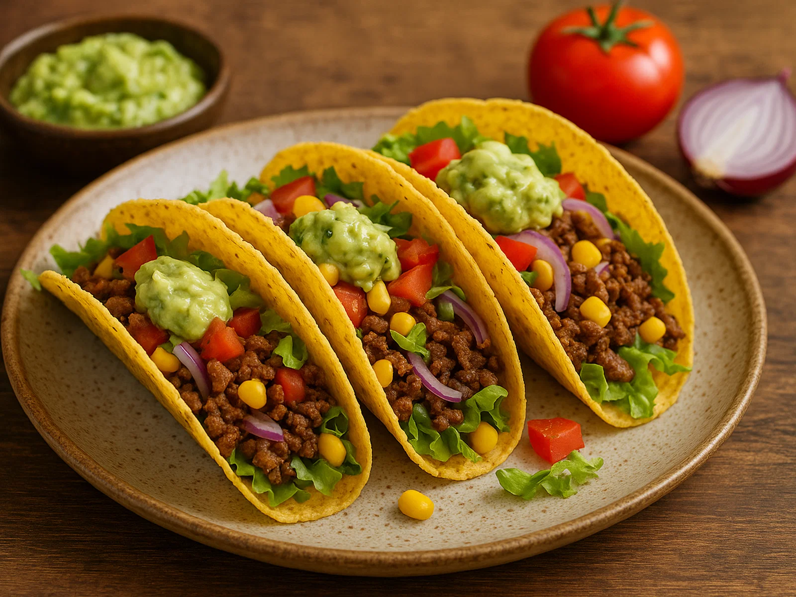 Knusprige Rindfleisch-Tacos mit Avocado und frischem Gemüse