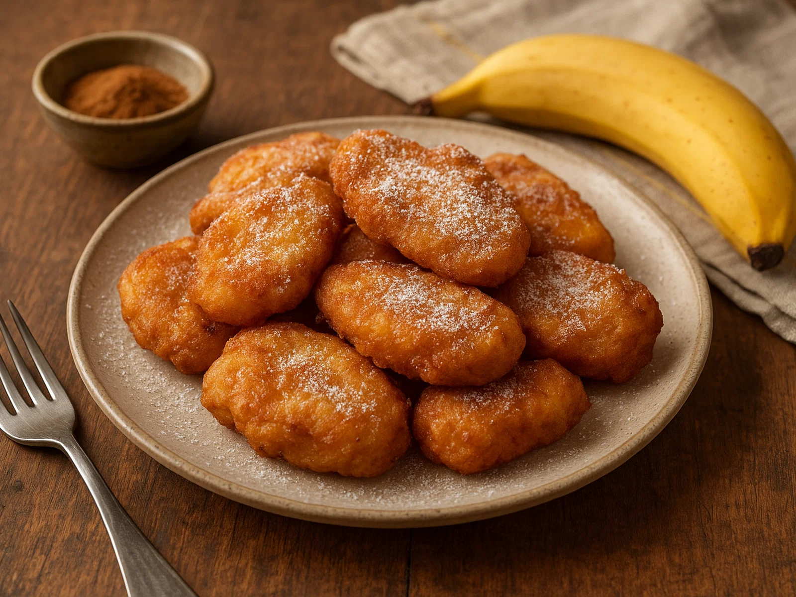 Knusprige Bananenfritter mit Zimt und Vanille