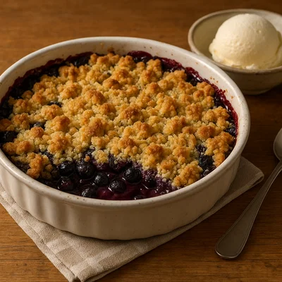 Warmer Blaubeer-Crumble mit knusprigen Butterstreuseln