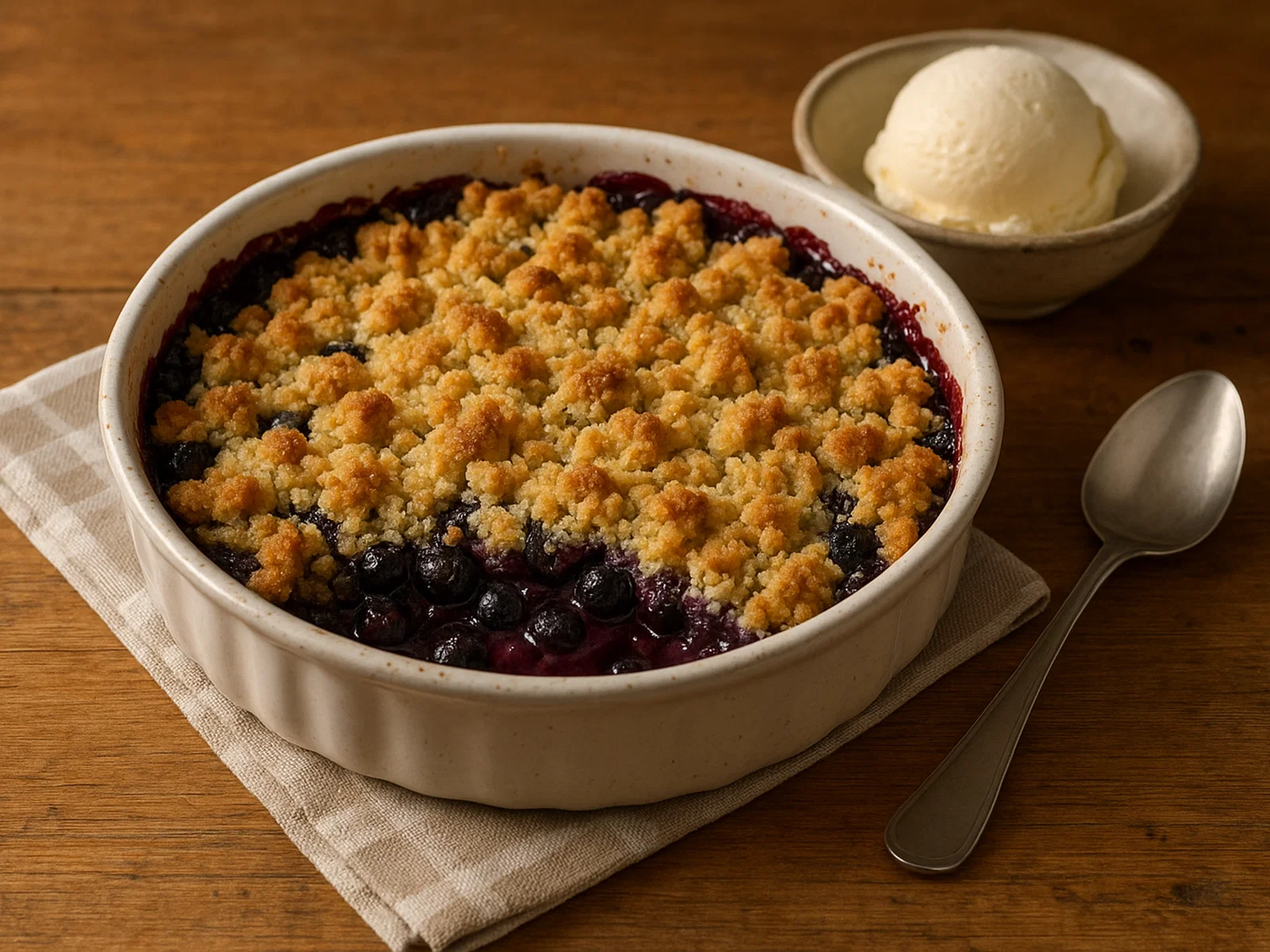 Warmer Blaubeer-Crumble mit knusprigen Butterstreuseln