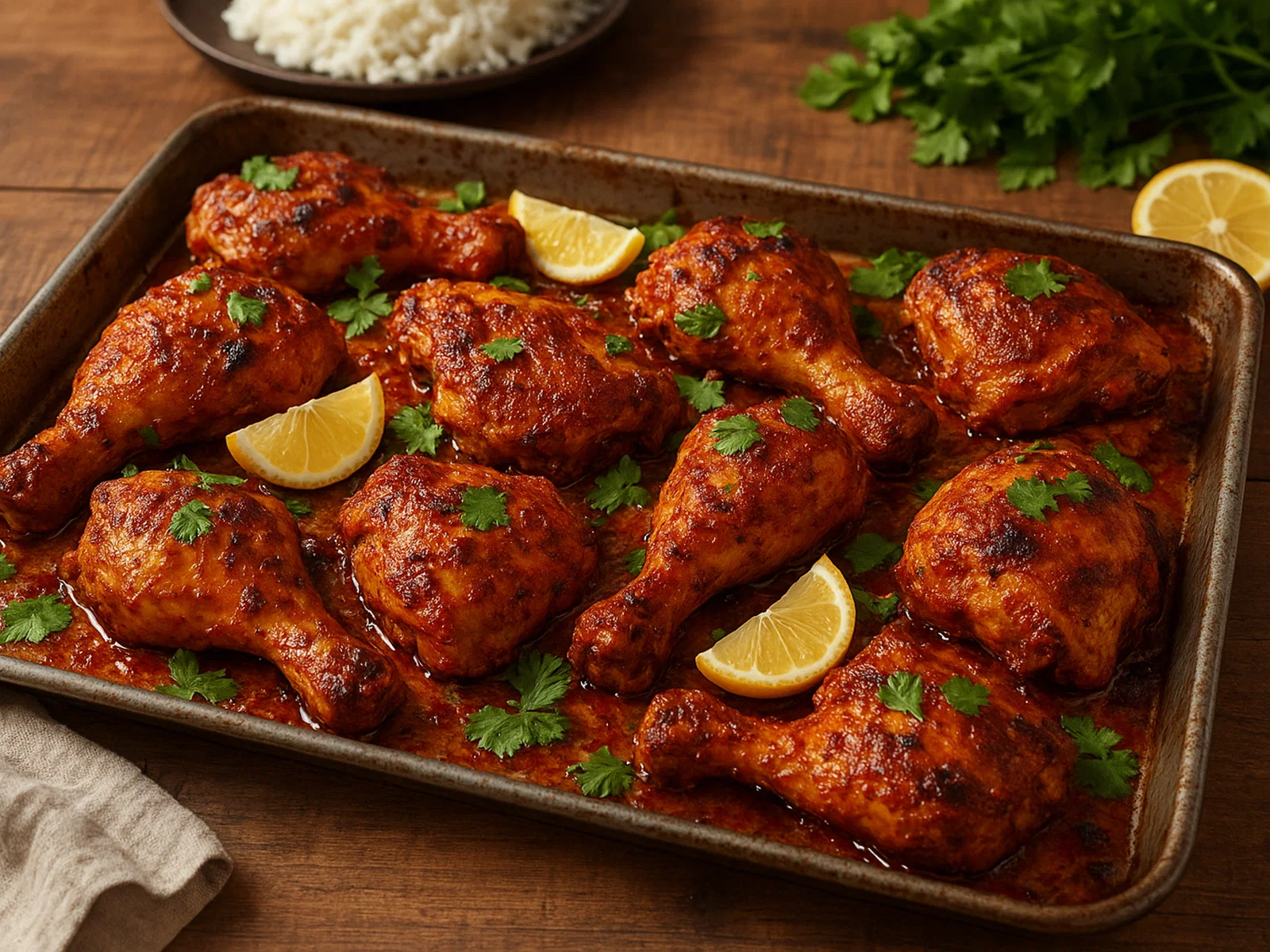 Piri-Piri-Huhn vom Blech mit Zitrone und Koriander