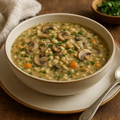 Herzhafte Pilz-Gerstensuppe mit Kräutern