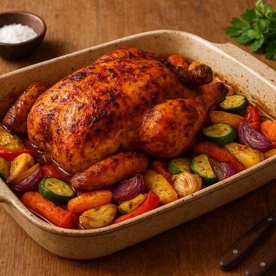Ofen-Piri-Piri-Hähnchen mit Knoblauch-Gemüse