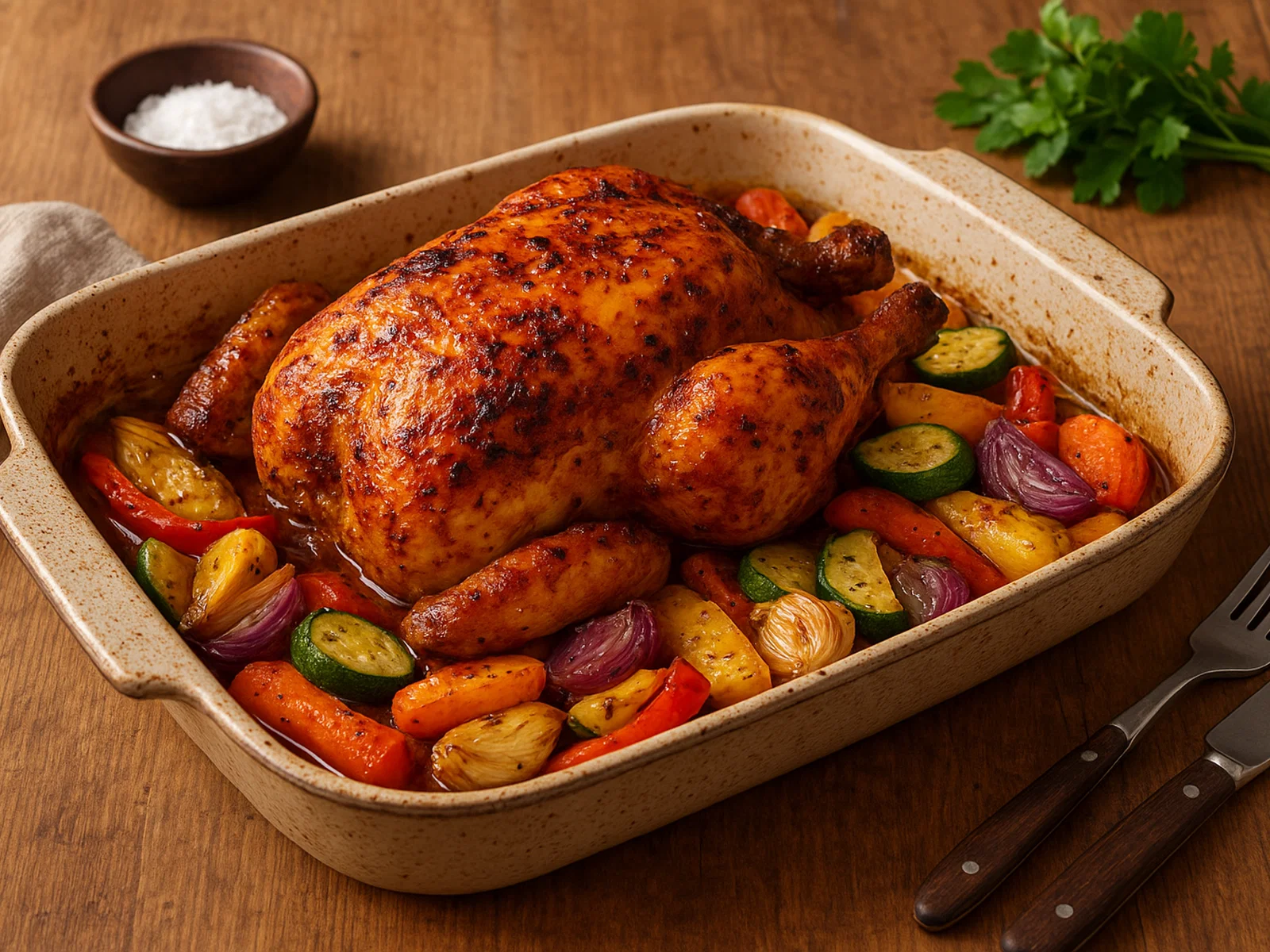 Ofen-Piri-Piri-Hähnchen mit Knoblauch-Gemüse