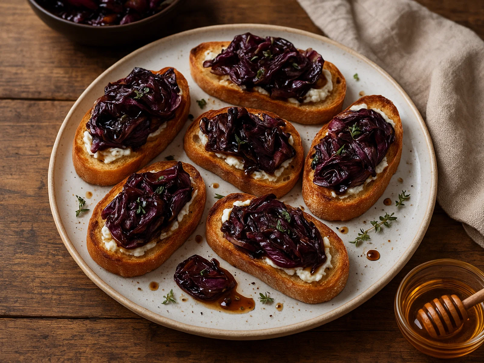 Radicchio- und Ziegenkäse-Crostini mit Honig-Balsamico