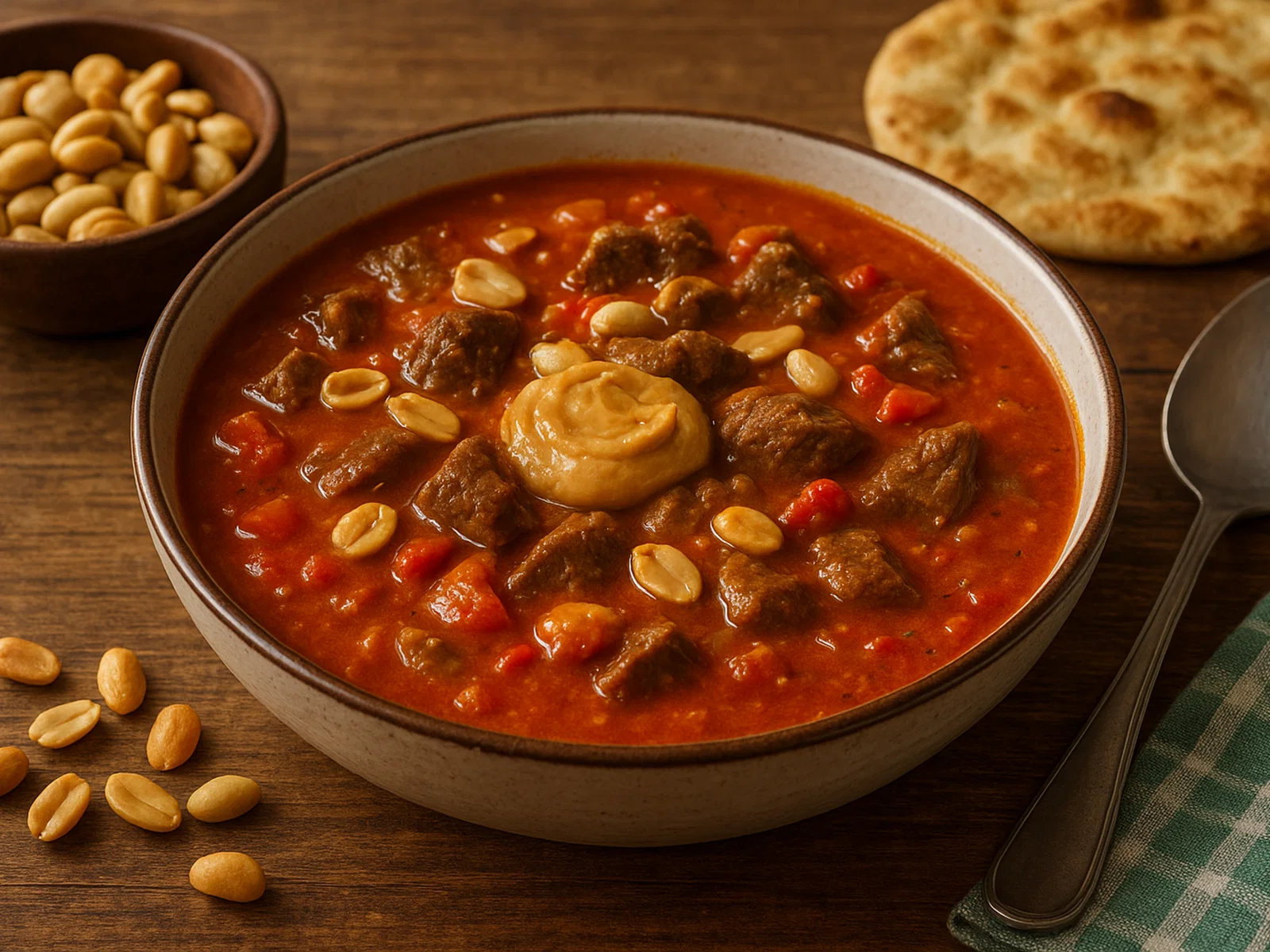 Westafrikanische Peppeh Soup mit Rindfleisch und Erdnuss