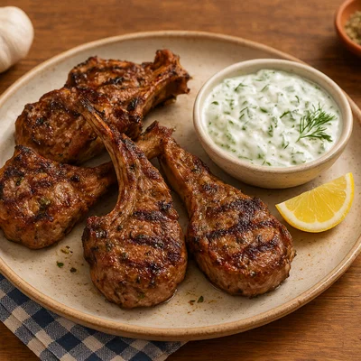 Griechische Lammkoteletts mit Tzatziki vom Grill