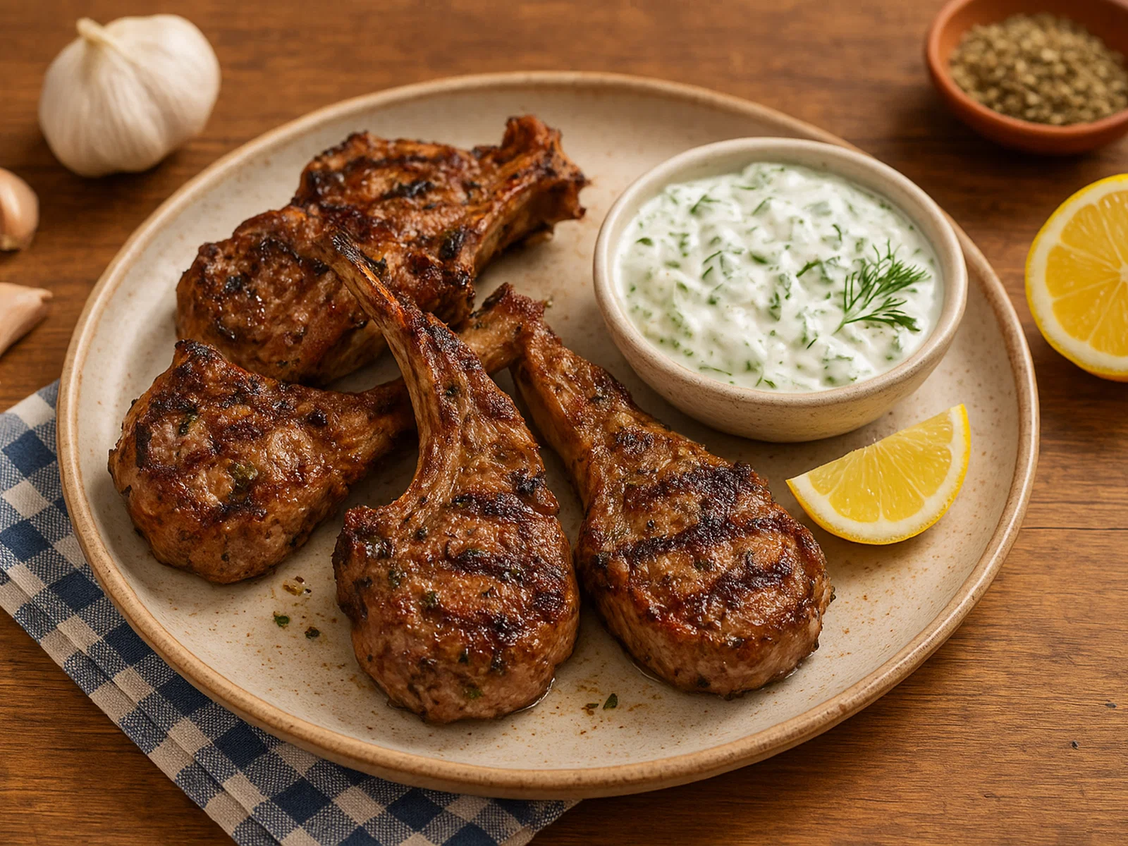 Griechische Lammkoteletts mit Tzatziki vom Grill