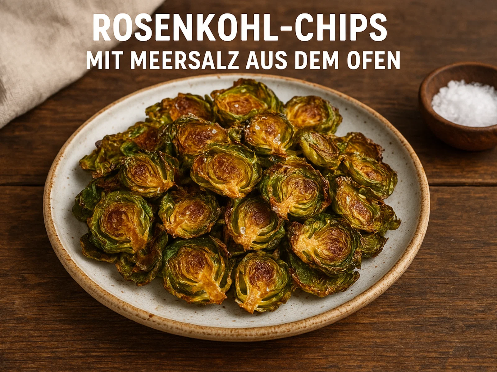 Rosenkohl-Chips mit Meersalz aus dem Ofen