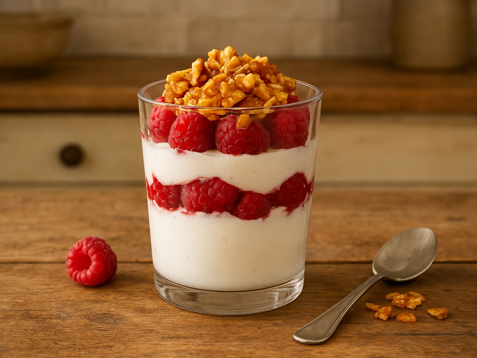 Himbeer-Joghurt-Parfait mit Mandelkrokant