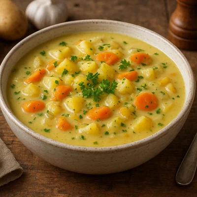 Cremige Kartoffelsuppe mit Gemüse und Petersilie
