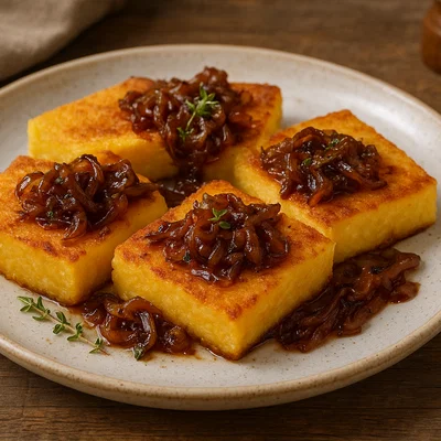 Polenta-Schnitten mit karamellisierten Zwiebeln
