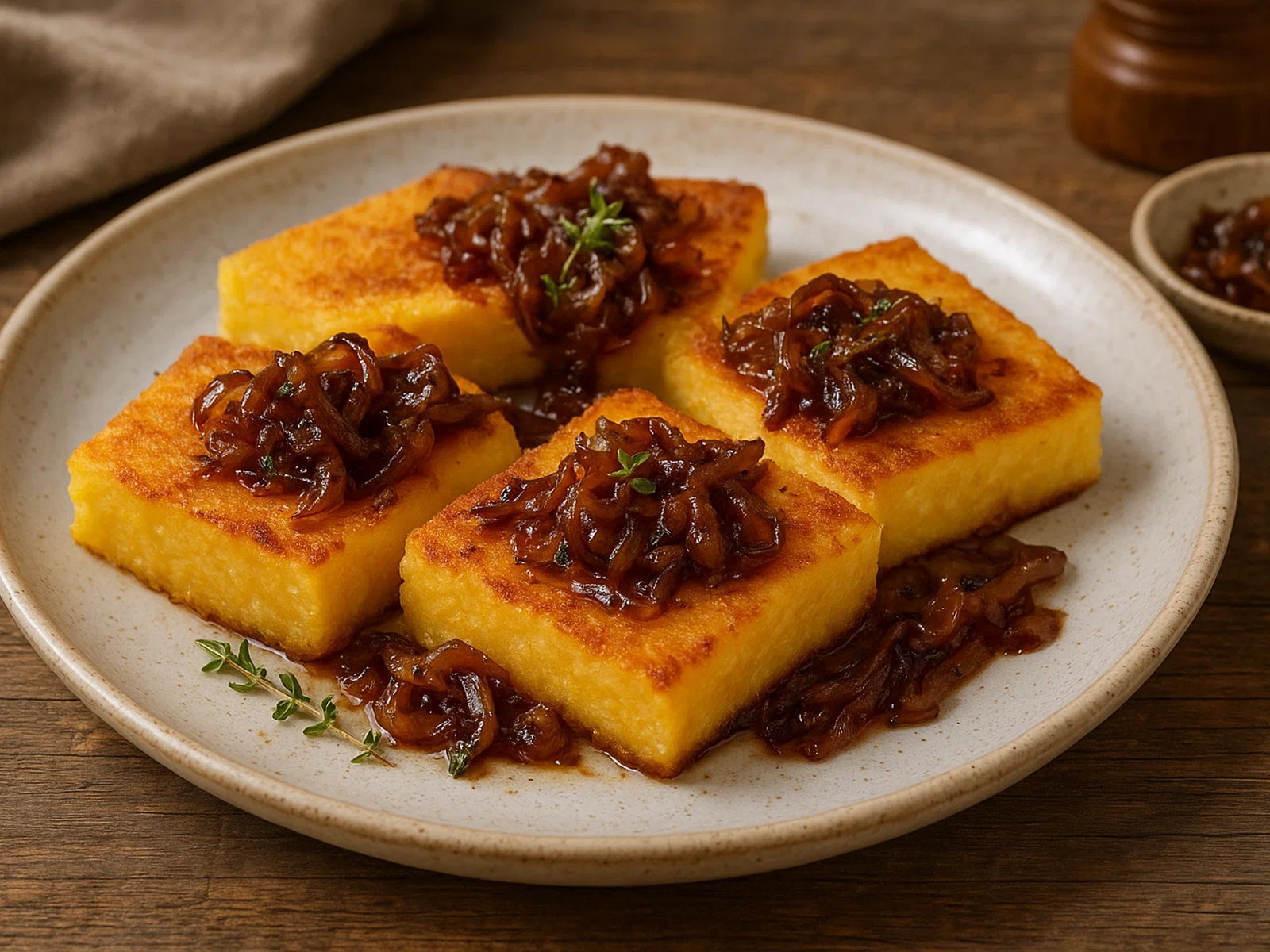 Polenta-Schnitten mit karamellisierten Zwiebeln