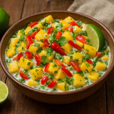 Frischer Kokosmango-Salat mit Limette und Koriander