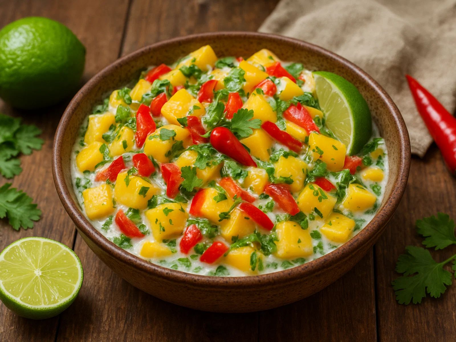 Frischer Kokosmango-Salat mit Limette und Koriander