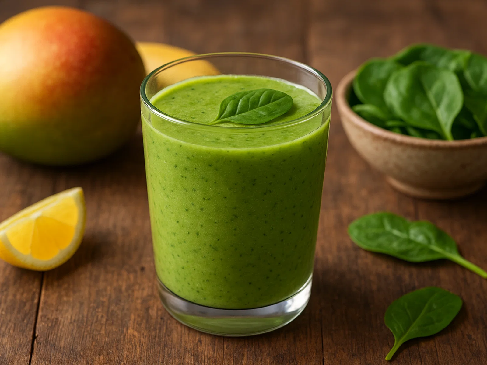 Grüner Smoothie mit Spinat und Mango