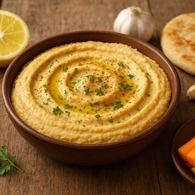 Cremiger Kichererbsen-Dip mit Zitrone und Kreuzkümmel