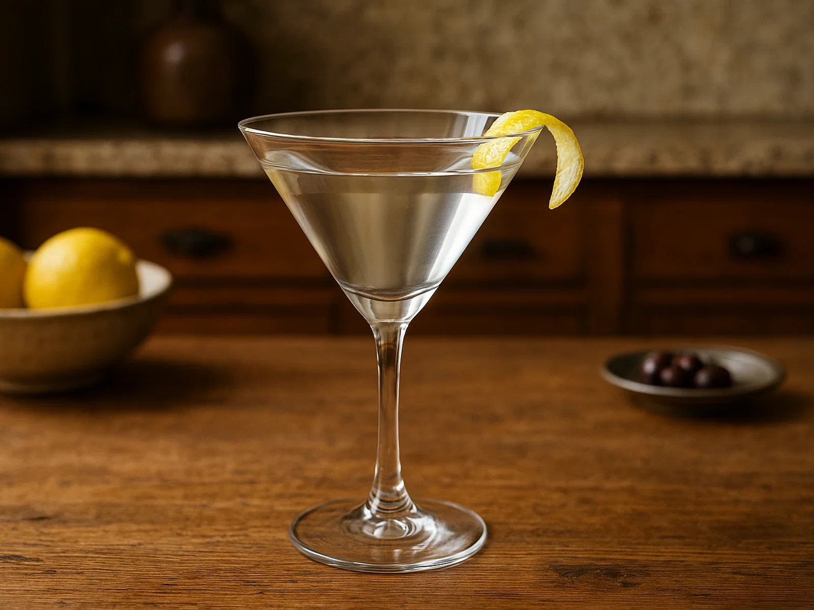 Klassischer Dry Martini mit Zitronenzeste