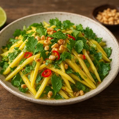 Thailändischer Mangosalat mit Limette, Chili und Kräutern