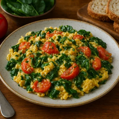 Rührei mit Tomaten und Spinat