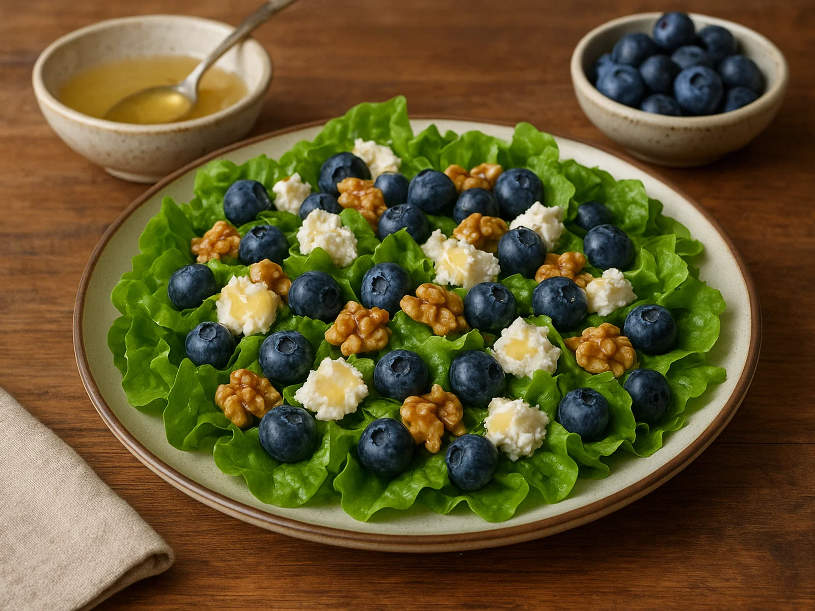 Blaubeer-Salat mit Ziegenkäse und Honig-Zitronen-Dressing