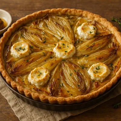 Chicorée-Tarte mit Ziegenkäse und Honig-Thymian