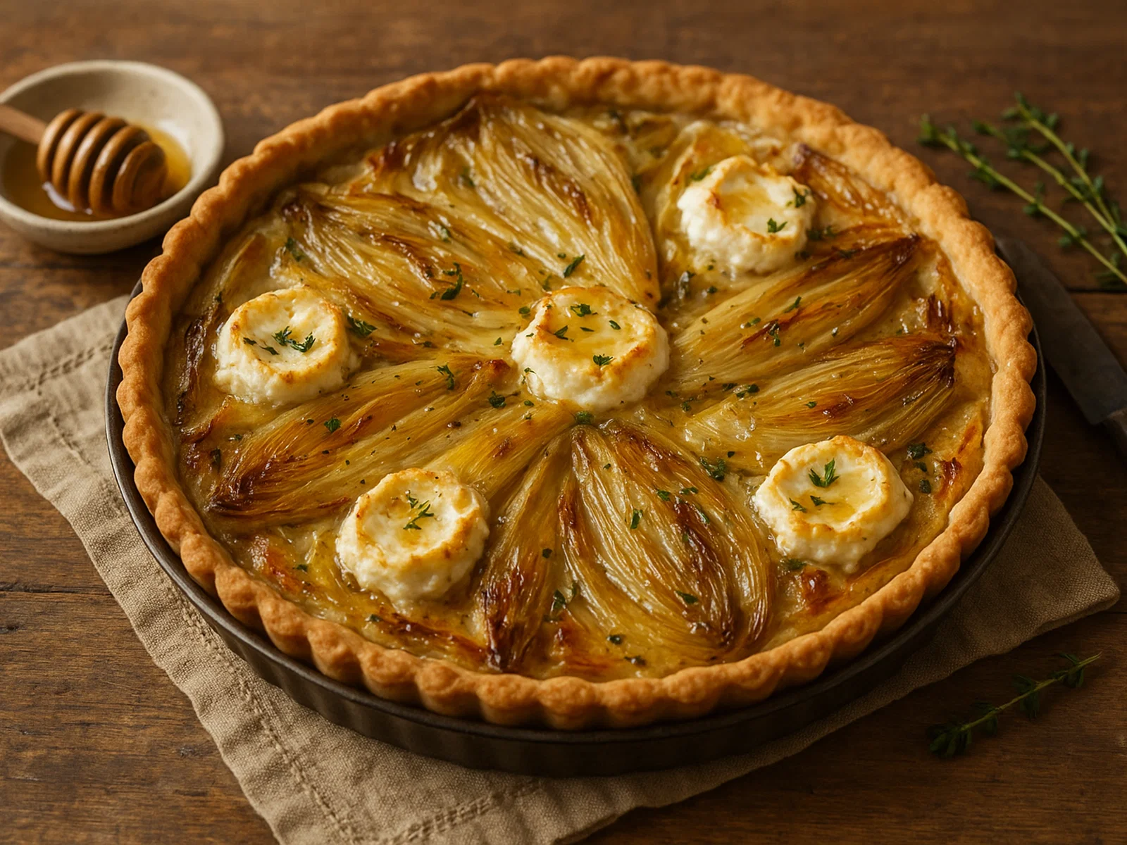 Chicorée-Tarte mit Ziegenkäse und Honig-Thymian