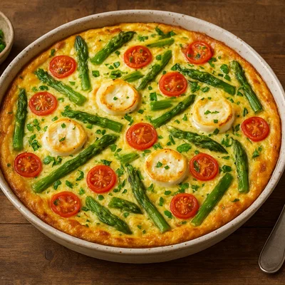 Ziegenkäse-Frittata mit Spargel und Kirschtomaten