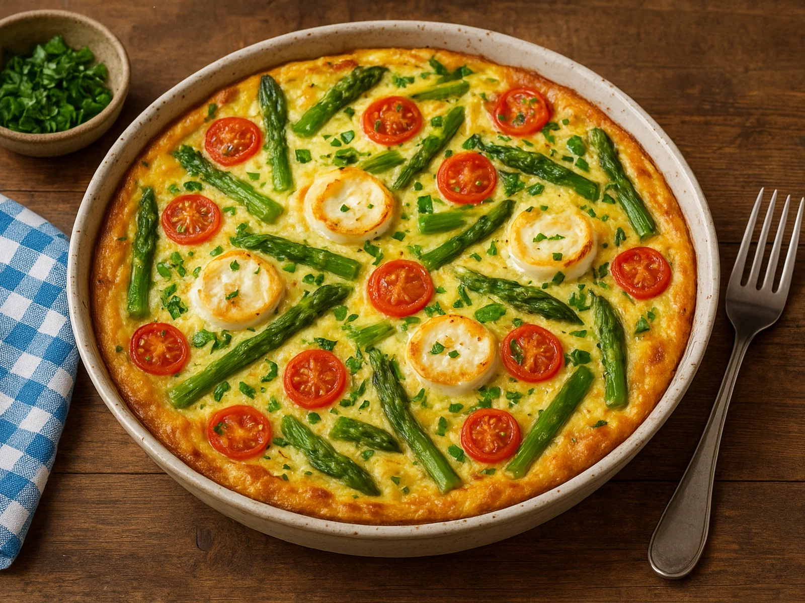 Ziegenkäse-Frittata mit Spargel und Kirschtomaten