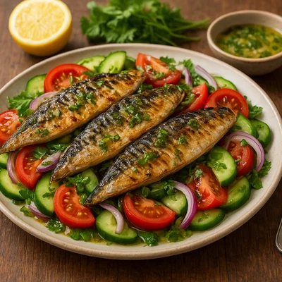 Gegrillter Makrelen-Salat mit Zitronen-Koriander-Dressing