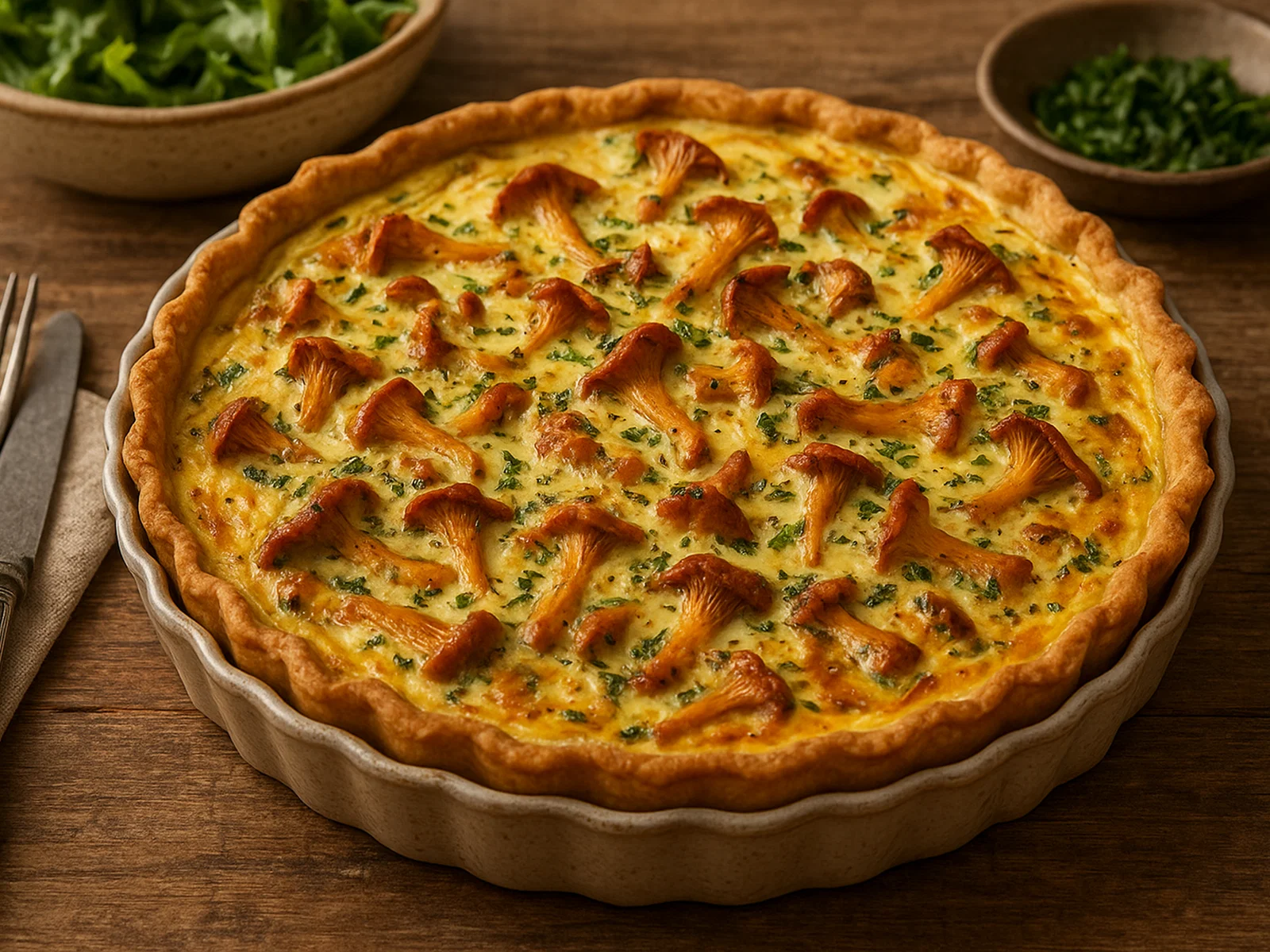 Pfifferling-Quiche mit buttrigem Mürbeteig