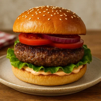 Klassischer Hamburger mit Rindfleisch und cremiger Sauce