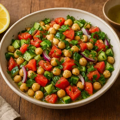 Kichererbsen-Tomatensalat mit Zitrone und Kräutern
