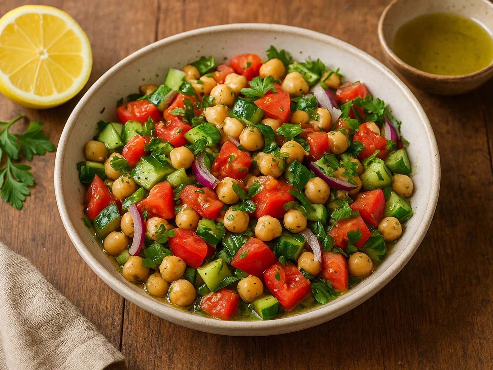 Kichererbsen-Tomatensalat mit Zitrone und Kräutern