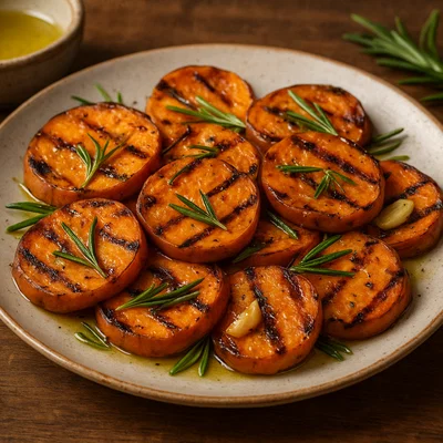 Gegrillte Süßkartoffelscheiben mit Rosmarin