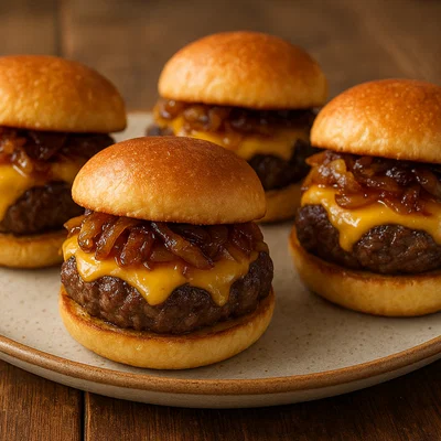 Mini-Cheeseburger-Slider mit karamellisierten Zwiebeln